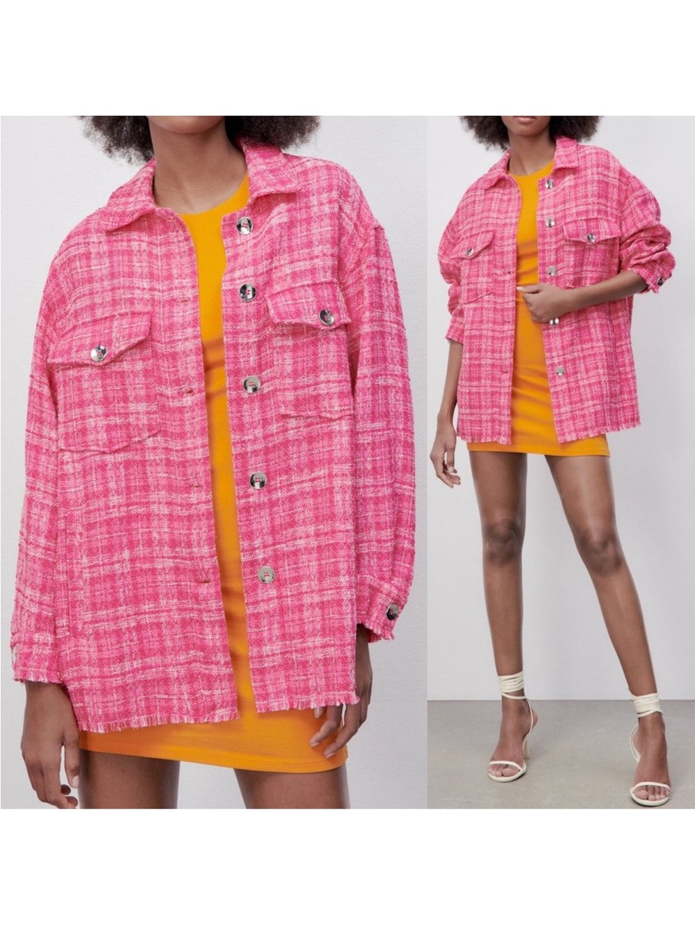 Zara Pink Plaid Oversized Blazer Jacket